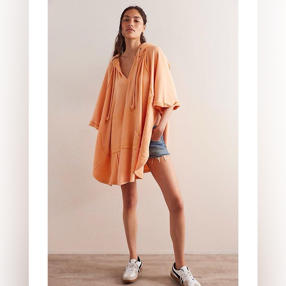 We The Free by Free People Pumpkin Orange So Fresh Hooded Poncho Jacket sz M/L